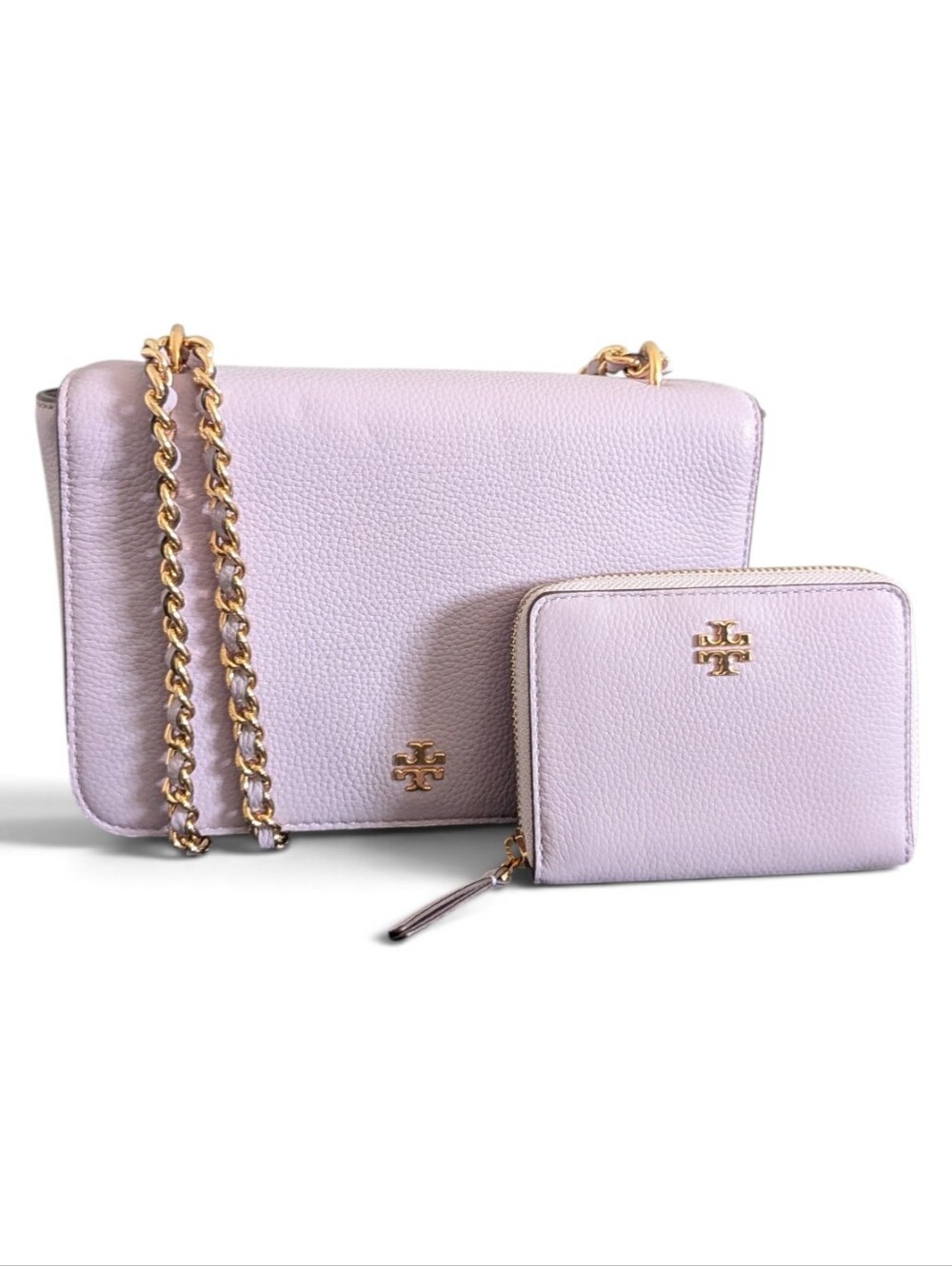 Tory Burch Carter Lilac Pebbled Leather Shoulder Bag & Wallet Set